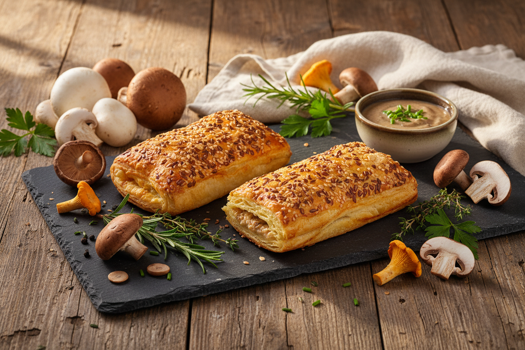 Hojaldre Pollo y Setas con setas españolas frescas - tradición europea