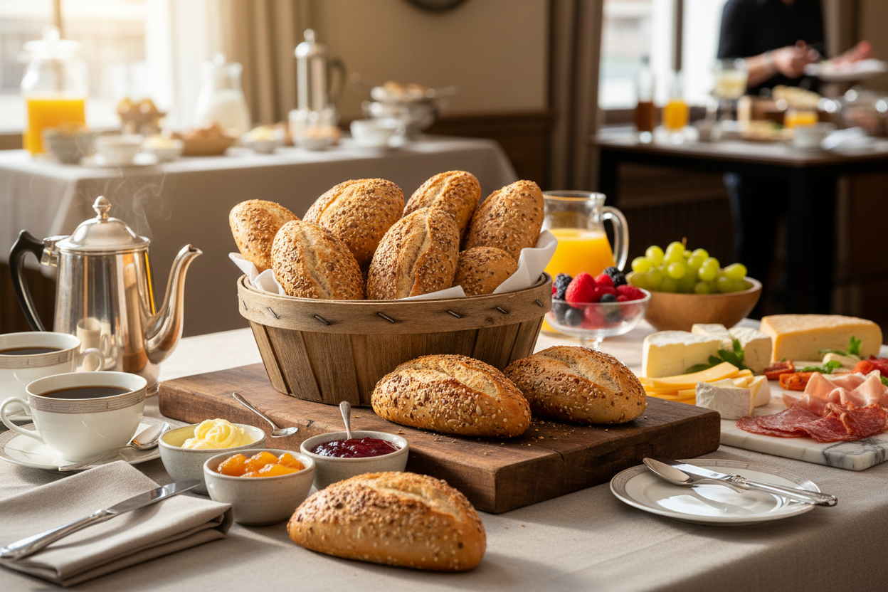 Panecillo Semillado en mesa de desayuno hotel