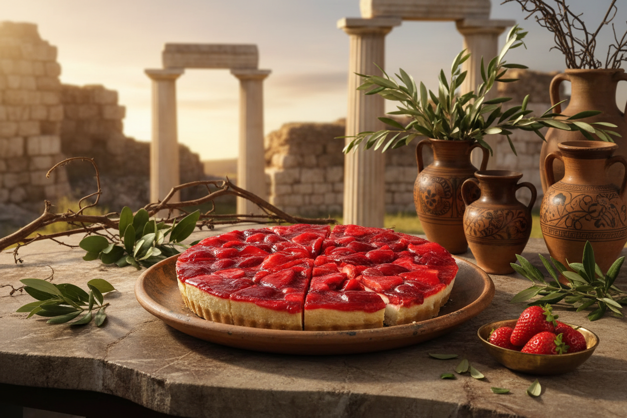 Tarta de queso con fresas - tradición milenaria greco-romana
