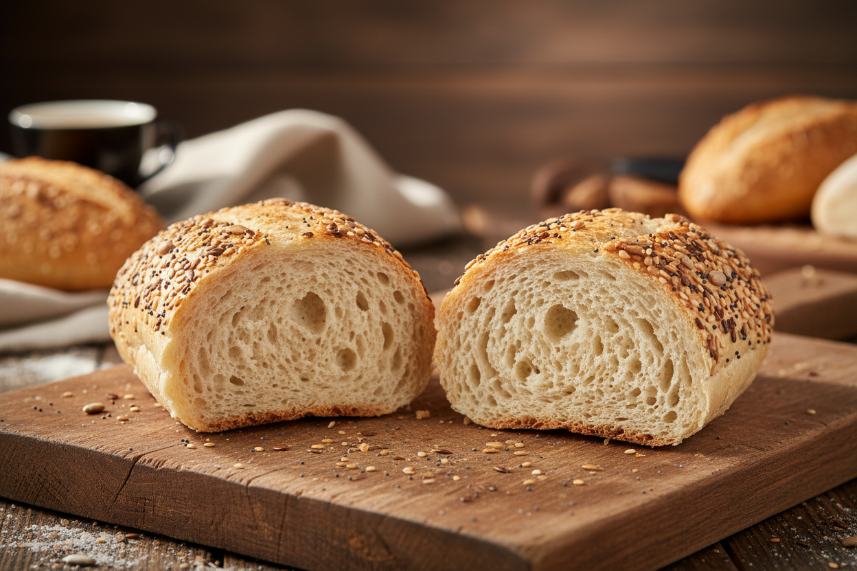 Panecillo Semillado cortado mostrando interior suave y semillas