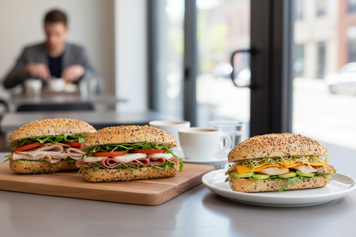 Sándwiches gourmet con Panecillo Semillado en cafetería