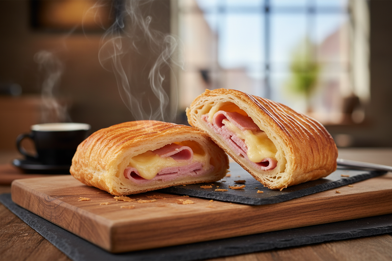 Rayati jamón y queso cortado mostrando 40% relleno generoso