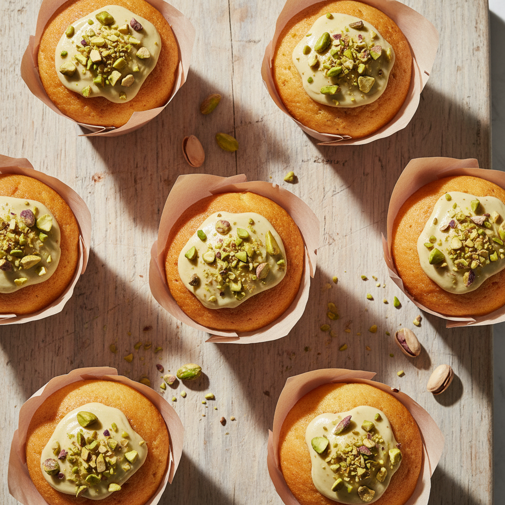 Muffins Tulipe Pistacho vista cenital desde arriba