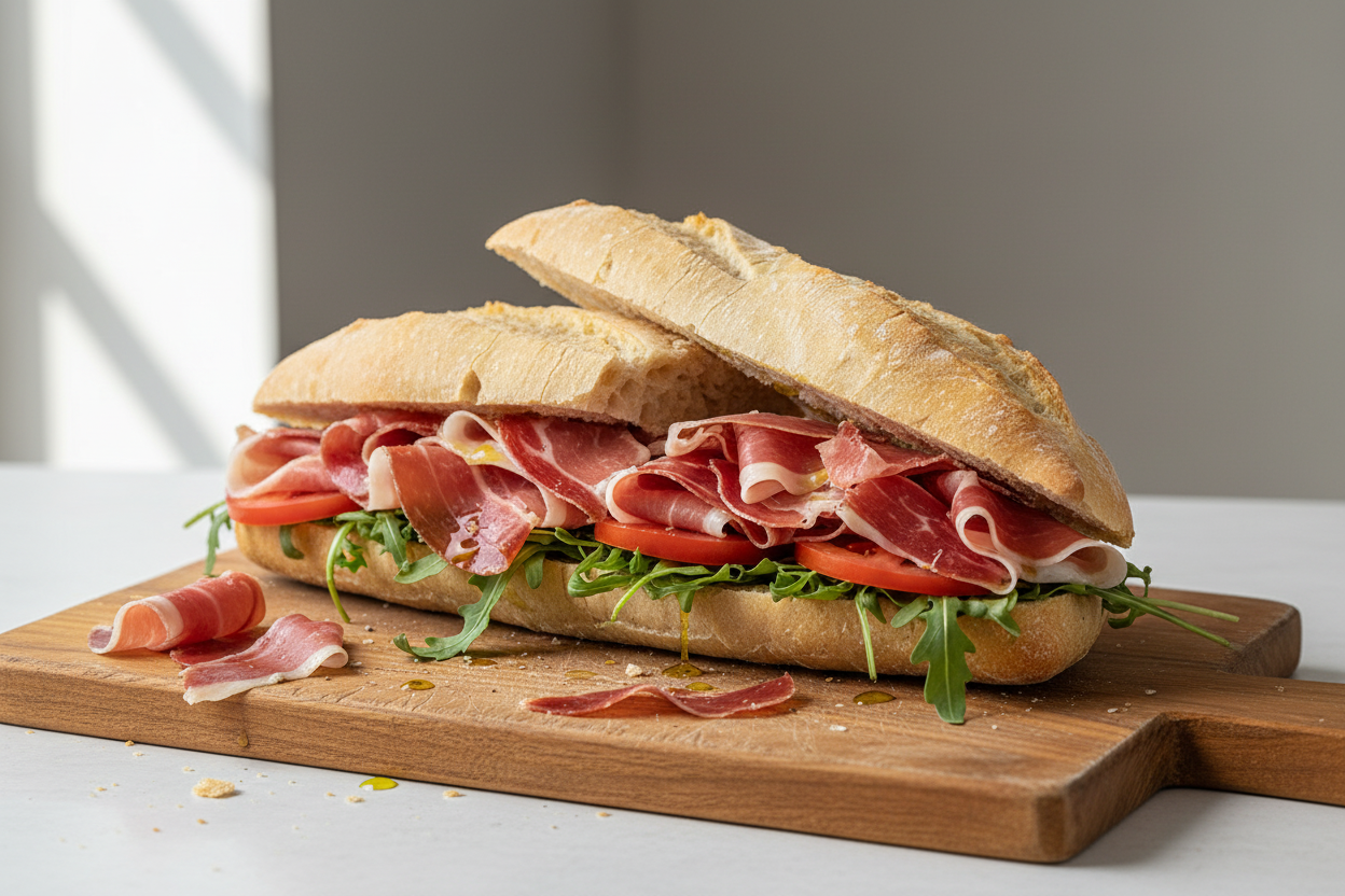 Sándwich gourmet de jamón ibérico con Barra Rústica Mediterránea