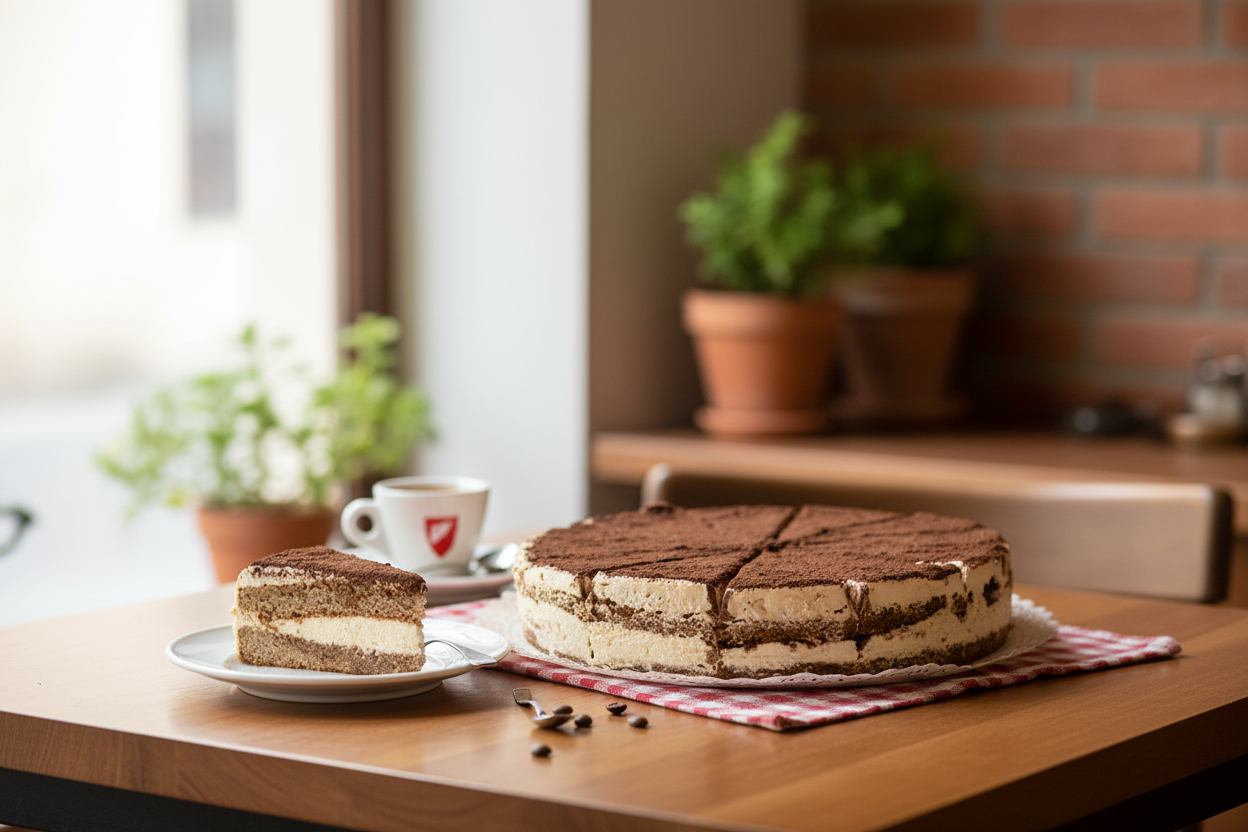 Tiramisu Tondo en café italiano - horizontal