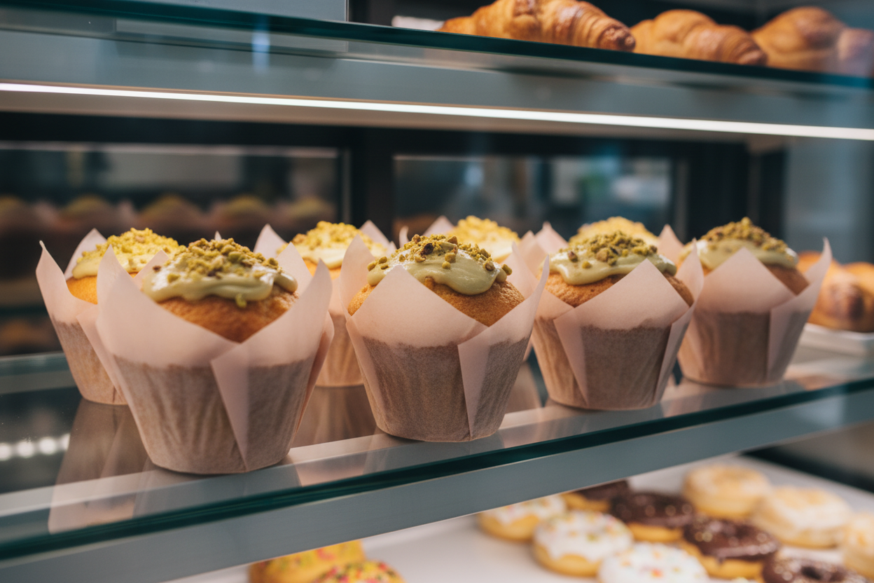 Tulipe Pistacho en vitrina moderna - detalle close-up